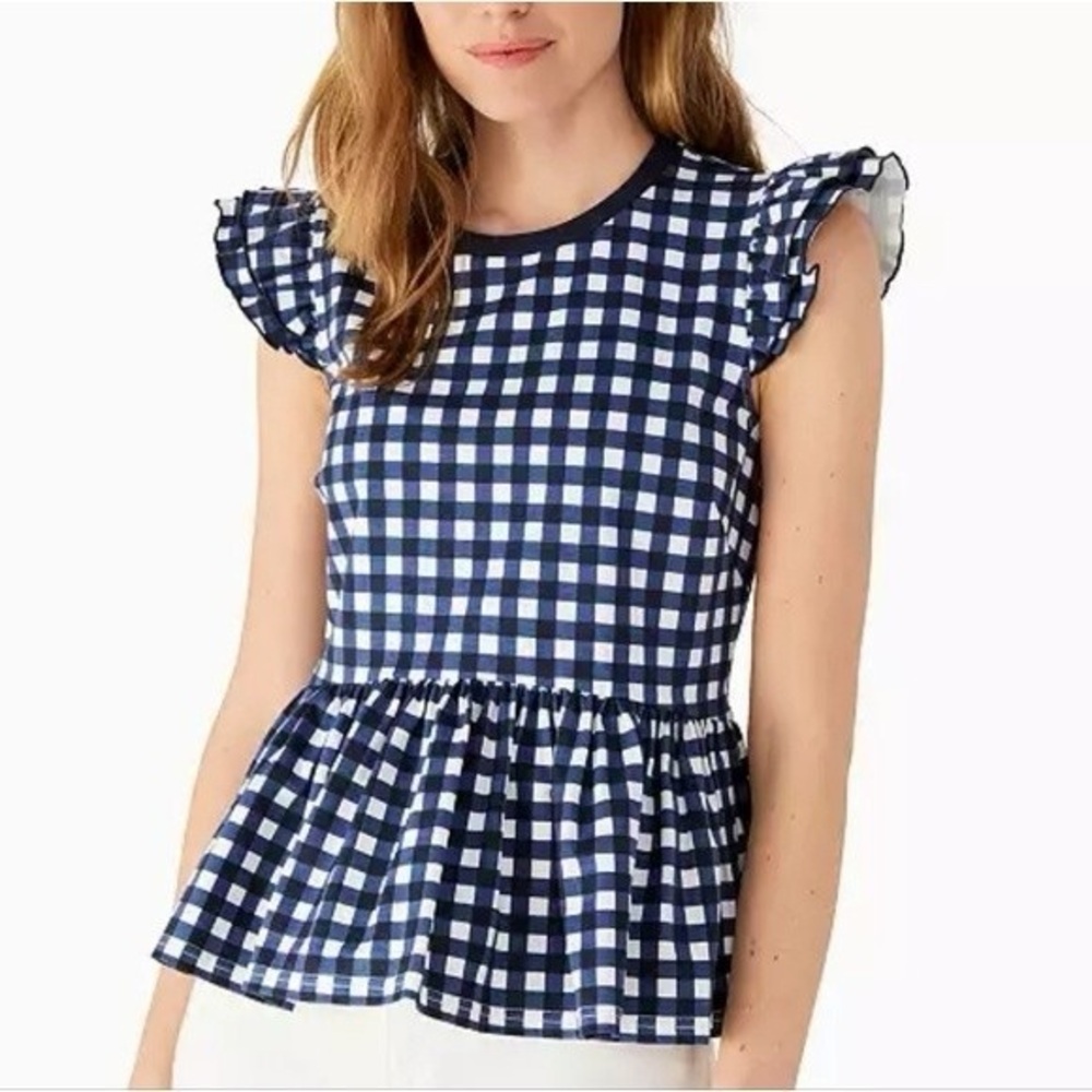 Kate Spade Gingham Peplum Top Size Small NWOT
